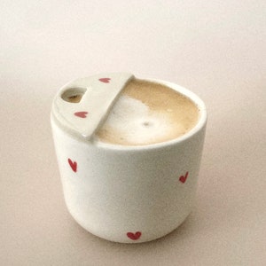 Custom Handmade Ceramic coffee mug gift idea for her Red Heart Mug with Lid