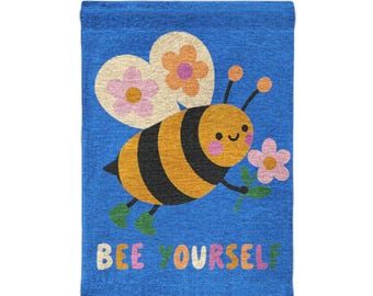 Kids wall art Bee yourself wall tapestry, whimsical Nursery wall decor, vintage girls room wall hanging, European kids room decor