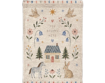Whimsical European vintage nursery wall art woven wall tapestry vintage farmhouse nursery decor