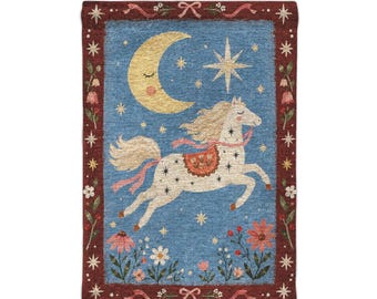 Pony celestial stars shine bright wall tapestry, whimsical Nursery wall decor, vintage girls room wall hanging, European kids room decor