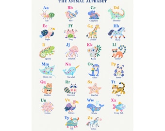 Animal alphabet wall art print colorful ABC poster for nursery decor animal kids wall art poster for kids playroom gift idea for baby shower