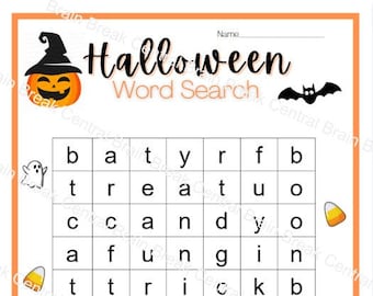 Kindergarten Halloween Word Search with Answer Key
