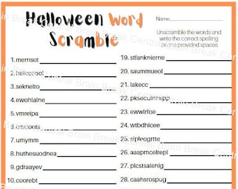 College/Adult Halloween Word Scramble Worksheet with Answer Key, Printable