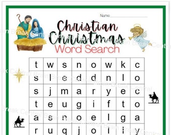 1st Grade Christian Christmas Word Search with Answer Key, Printable