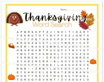 6th-8th Grade Thanksgiving Word Search with Answer Key, Printable