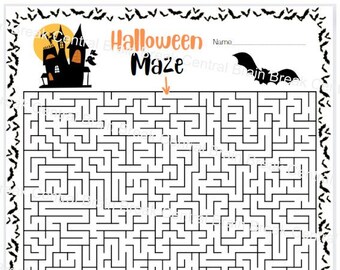 High School Halloween Maze with Answer Key, Printable