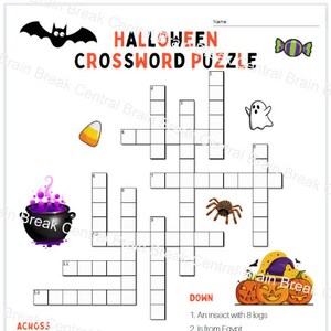 4th Grade Halloween Crossword Puzzle With Answer Key Etsy