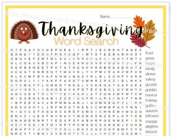 College/Adult Thanksgiving Word Search with Answer Key, Printable