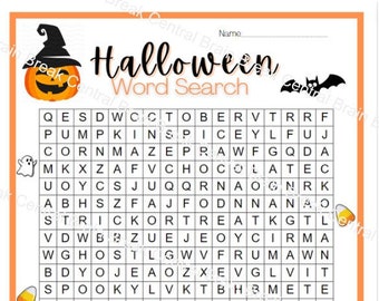 4th Grade Halloween Word Search with Answer Key