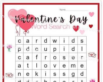 1st Grade Valentine's Day Word Search with Answer Key, Printable