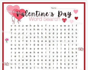 6th-8th Grade Valentine's Day Word Search with Answer Key, Printable