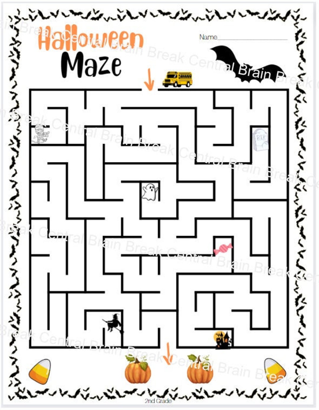 2nd Grade Halloween Maze With Answer Key, Printable (Instant Download