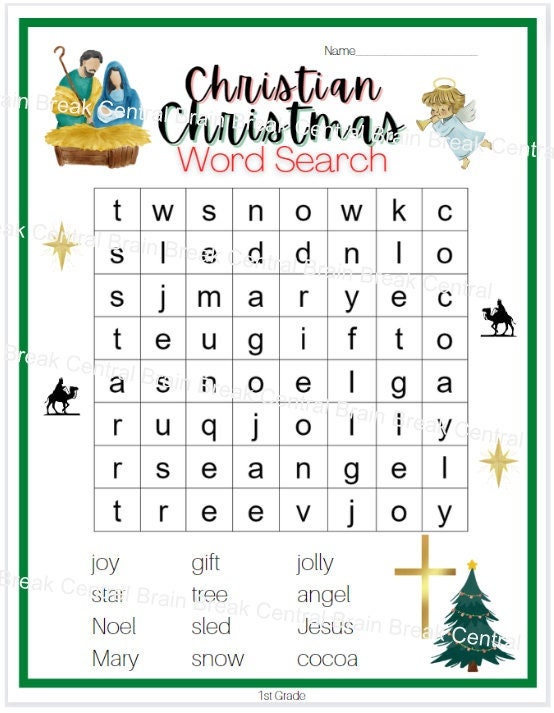 1st Grade Christian Christmas Word Search With Answer Key, Printable Etsy