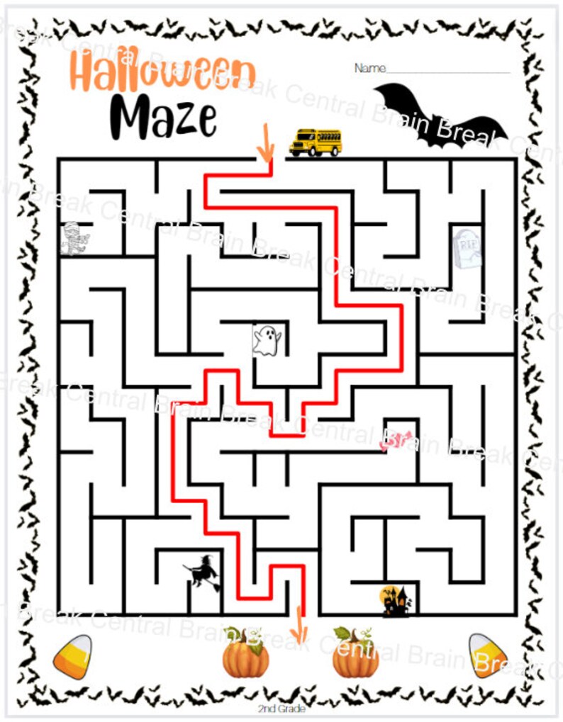 2nd Grade Halloween Maze With Answer Key, Printable (Instant Download