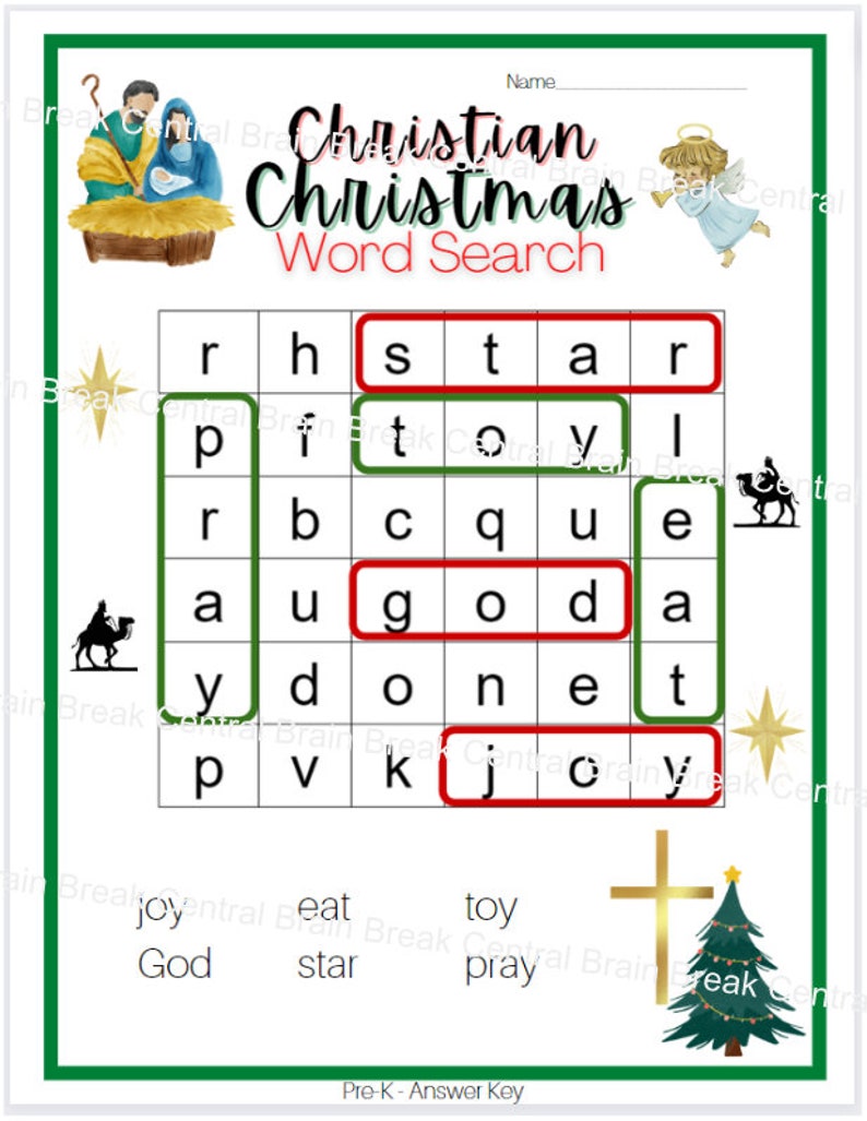 Pre-k Christian Christmas Word Search With Answer Key, Printable - Etsy