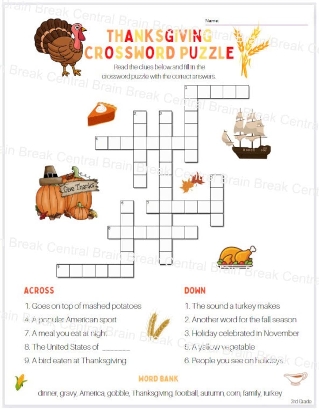 3rd-grade-thanksgiving-crossword-puzzle-with-word-bank-and-answer-key-printable-etsy