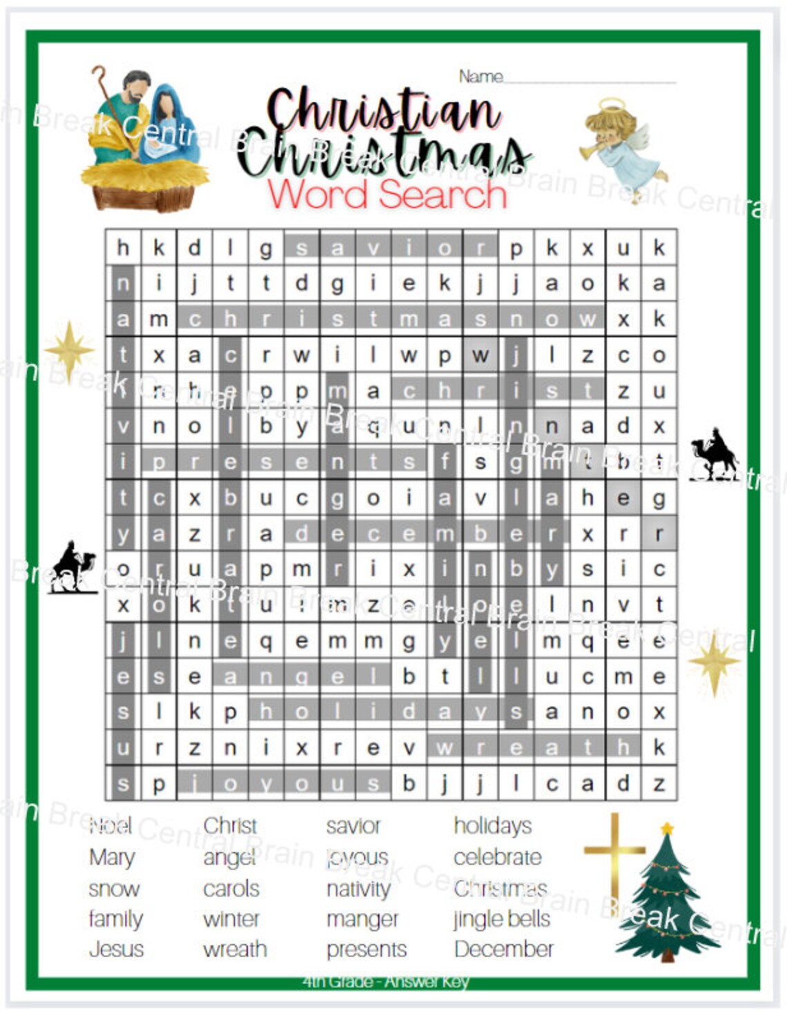 4th Grade Christian Christmas Word Search With Answer Key, Printable Etsy