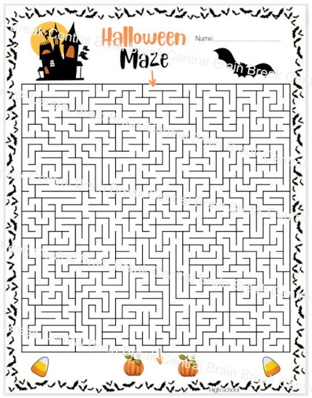 High School Halloween Maze With Answer Key, Printable Etsy