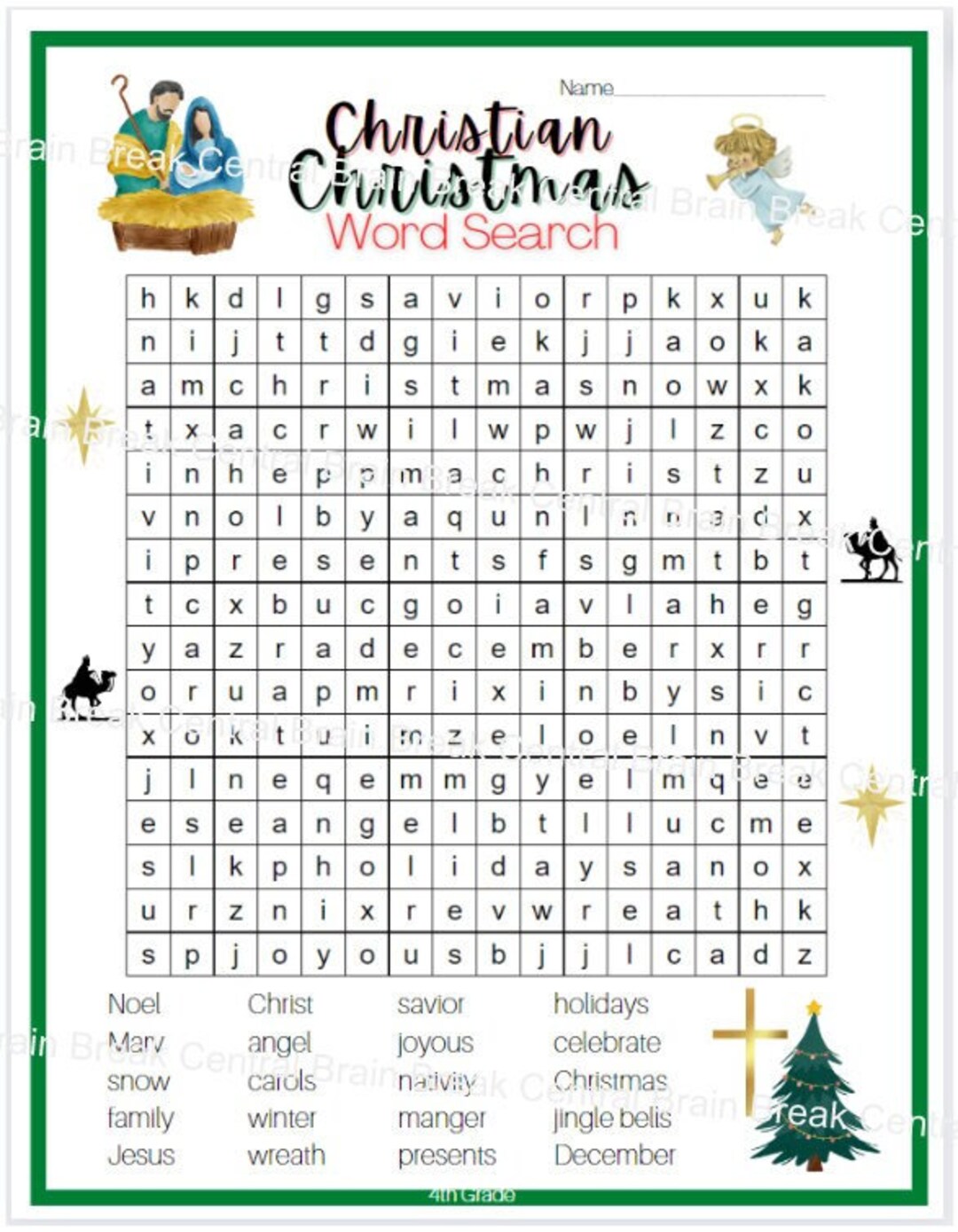 4th Grade Christian Christmas Word Search With Answer Key, Printable Etsy