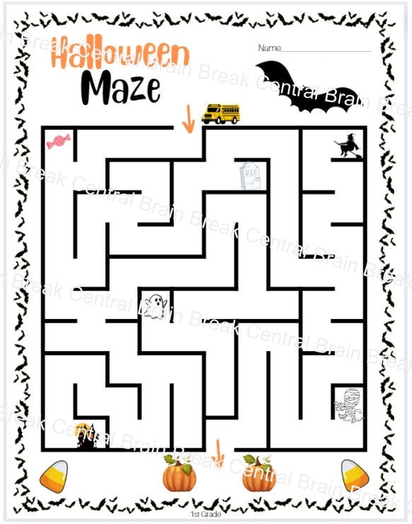1st Grade Halloween Maze With Answer Key, Printable Etsy
