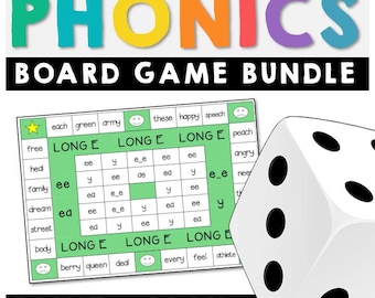 MEGA PAQUETE DE JUEGOS DE MESA DE FONÉTICA IMPRIMIBLES - Tutoría de educación en casa, actividades de alfabetización y trabajo con palabras en el aula, descarga instantánea, práctica sin preparación