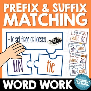 Prefixes & Suffixes Matching Game - Word Work Activity + Response Worksheet