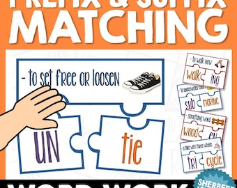 Juego de combinación de prefijos y sufijos: actividad de trabajo con palabras + hoja de trabajo de respuestas