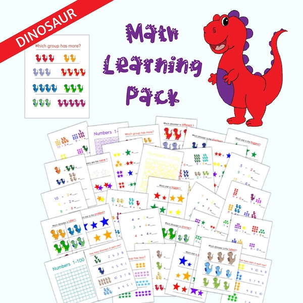 Dinosaur Math Pack, Preschool Math Pack, Math Printables, Preschool Math Printables, Kindergarten Math Printables, Math Workbook