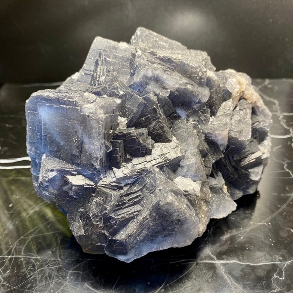 Rare XL Natural HQ Cubic Blue Fluorite Specimen Cluster | 1541g