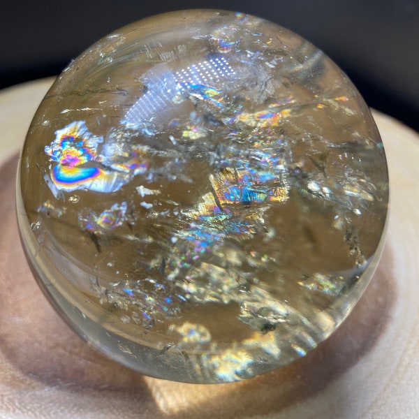 Hochwertige 76mm XL Mystische Citrin Kugel mit vielen Regenbogenblitzen/ Zauberer Citrin Kugel