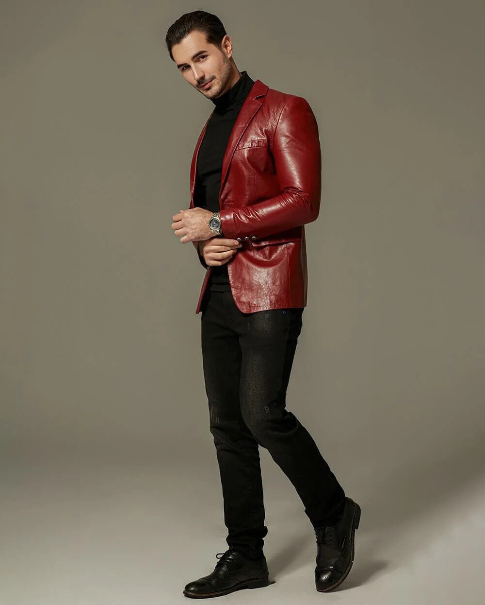 Classic Red Goatskin Blazer Leather Jacket Men Leather Jacket - Etsy