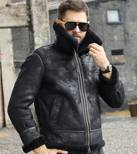 Herren Winter Style Schwarze Schnupftabak Kunstpelz Lederjacke - Etsy.de