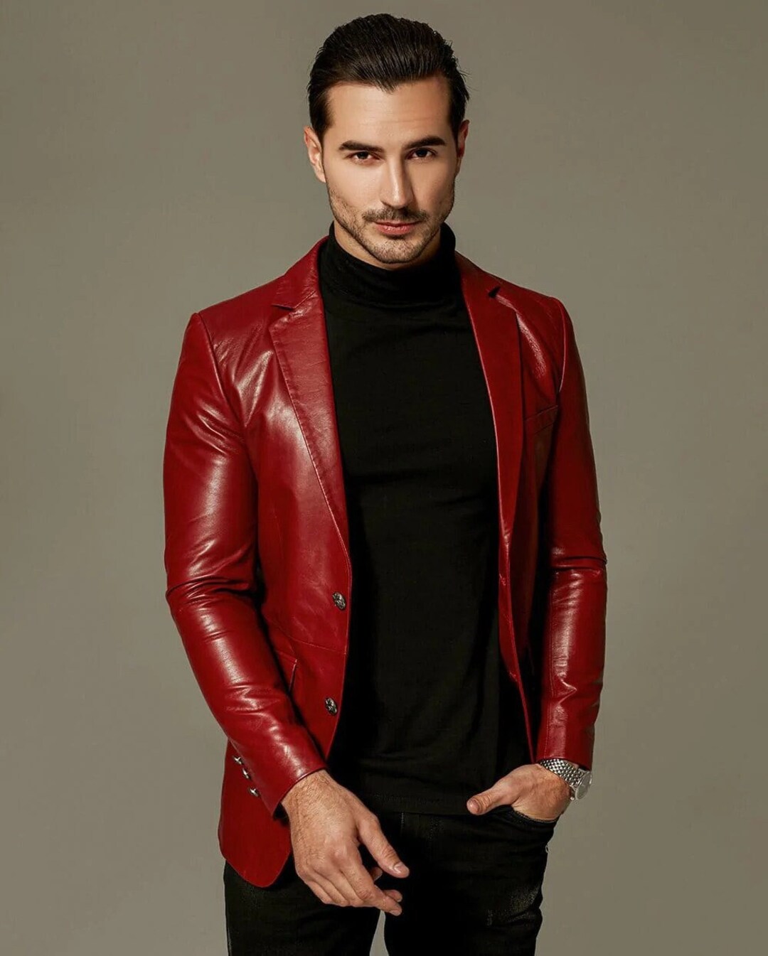 Classic Red Goatskin Blazer Leather Jacket Men Leather Jacket Etsy