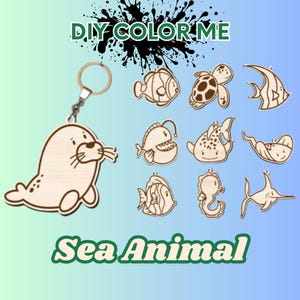 DIY Marine Animal Keychain Kit: Kids&#39; Wood Painting Craft - Party Favors