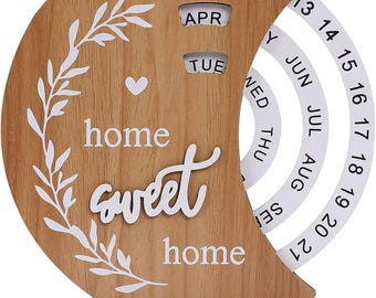 Calendrier perpétuel en bois : décoration de bureau Home Sweet Home