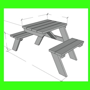 Planos de mesa de picnic (PDF), planos de carpintería, mesa de exterior DIY para patios, porches y espacios infantiles