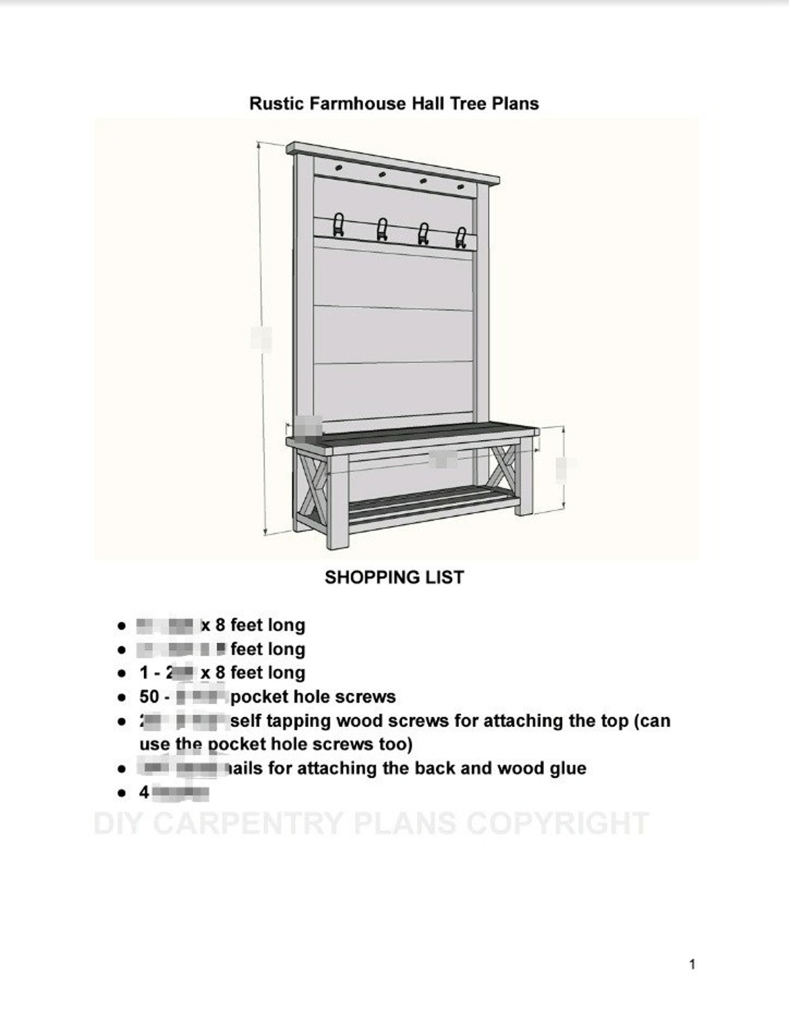 Rustic Farmhouse Hall Tree Plans PDF Download Etsy