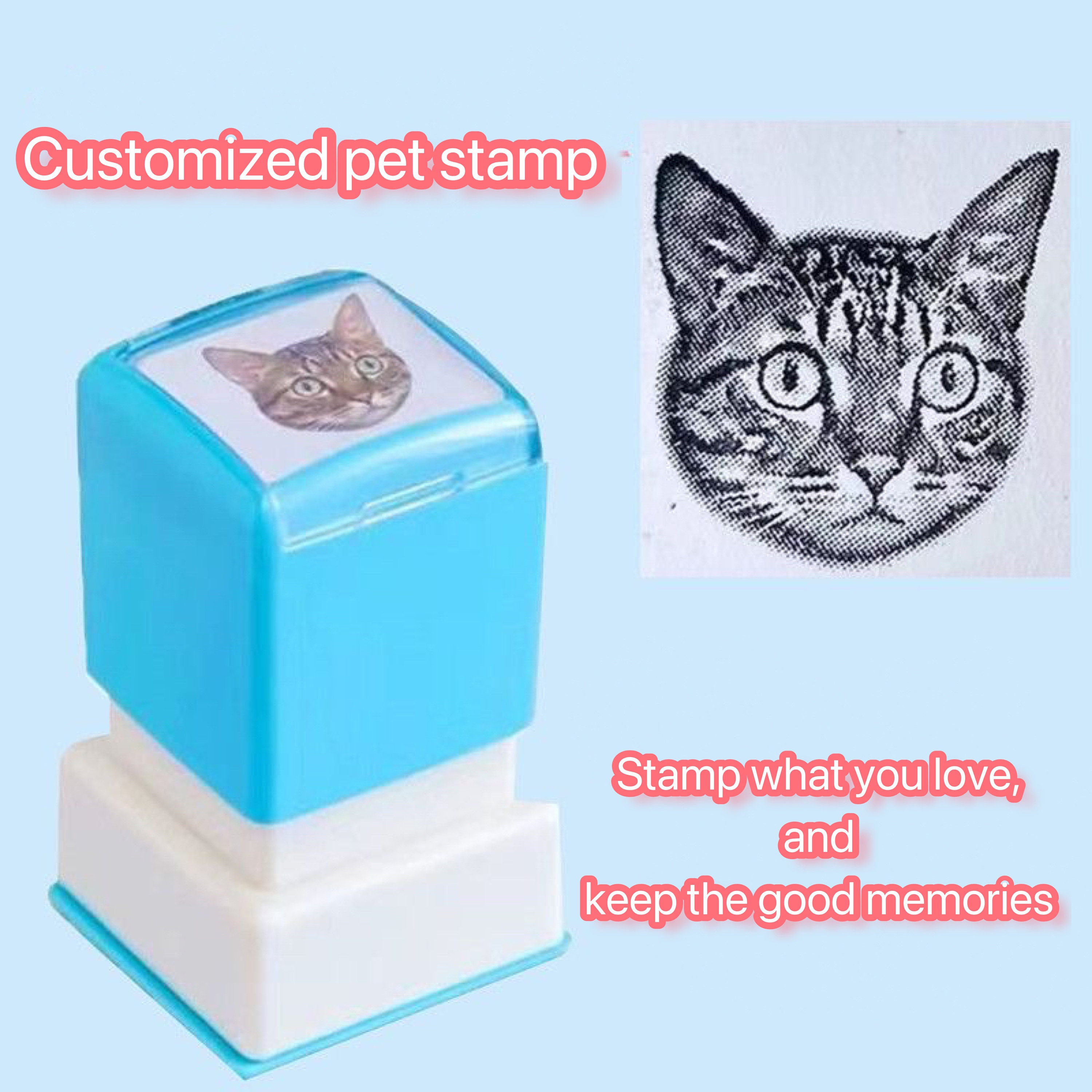 Catcus Cactus Cat Pun Self-Inking Rubber Stamp Ink Stamper - Blue Ink -  Small 1 Inch 