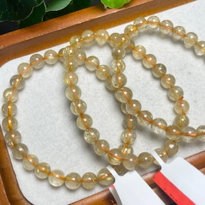 Natural Golden Rutilated Quartz Crystal Beaded Bracelet/Stretch Bracelet/6.5mm bead/8mm bead/genuine crystal bracelet/givenchy flex bracelet