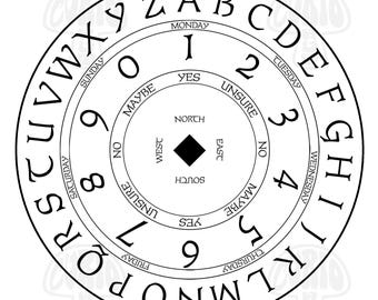 多目的振り子ボード - アルファベット、数字、曜日、はい/いいえ占いを自分で印刷 - Curio Hutによる印刷可能なデジタルダウンロードJPG