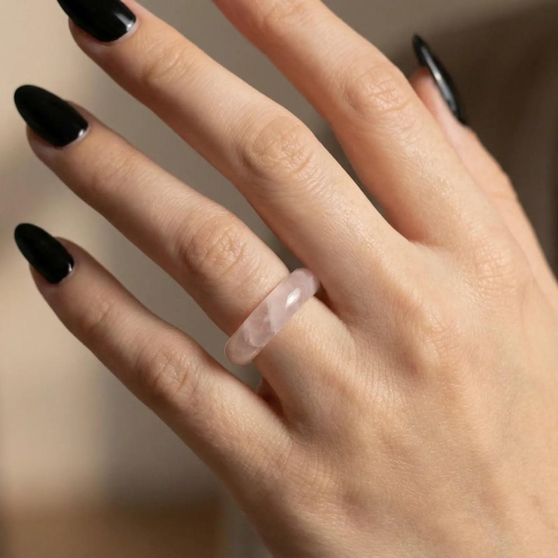 Rose Quartz Crystal Solid Band Ring - Love, Healing, Compassion - Available in Half Sizes 5 - 10.5 - gift boxed natural gemstone band image 1