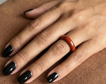 Natural Red Jasper Mineral Solid Band Ring – Grounding, Vitality & Strength – Available in Half Sizes 5 - 10 – Gift Boxed Gemstone Band
