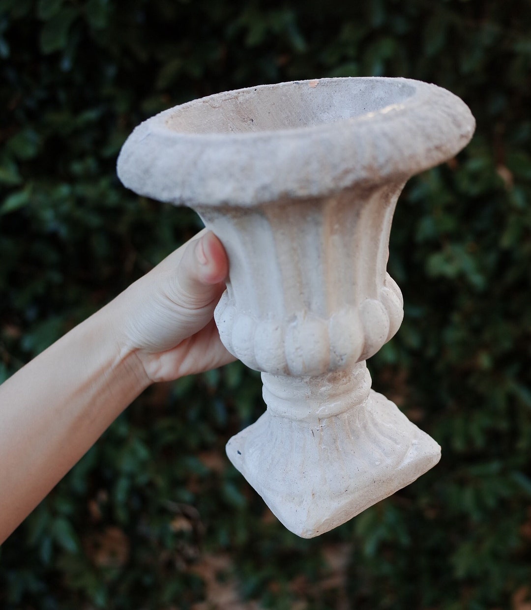Vintage Urn Pedestal Vase / Roman Round Garden Campana Urn Planter Pot