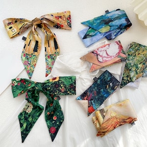 Fashion Oil Painting Silk Scarf, ART Handbag Skinny Scarf / Handle Wrap / Skinny Hair Scarf Accessories / Best Gift Christmas Holiday!