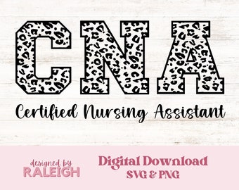 Gecertificeerd verpleegassistent CNA | Luipaardprint | SVG- en PNG-bestand | Digitale download | Bestand knippen voor sublimatieontwerp Cricut