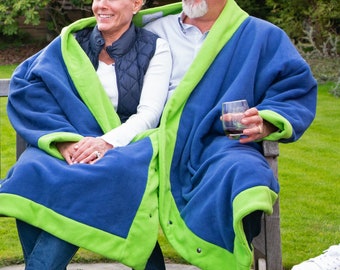 Cárdigan de forro polar azul y lima