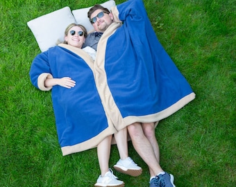 Suéter azul y tostado para 2 personas/azul y blanco