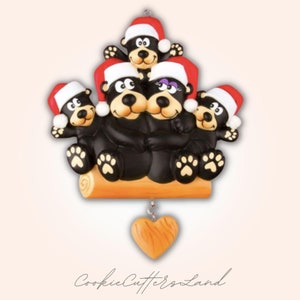 Black Bear Family 5 Personalized Christmas Tree Ornament - FREE CUSTOMIZATION