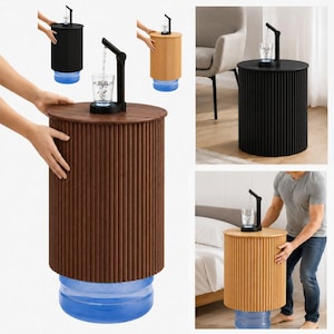 Water Jug Side Table, Round Side Table Night Stand with Drinking Water Dispenser Pump, Water bottle Cover w/ Faucet - Fits All Water Bottles