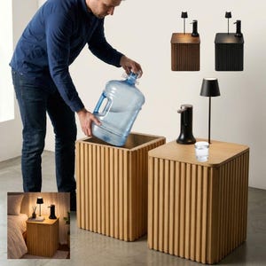 Water Jug Side Table w/ Lamp, Nightstand w/ Lamp Hidden Storage 1–5 Gallons Bottle Cover w/ Lamp, Nesting Water Jug Holder Fits All Bottles